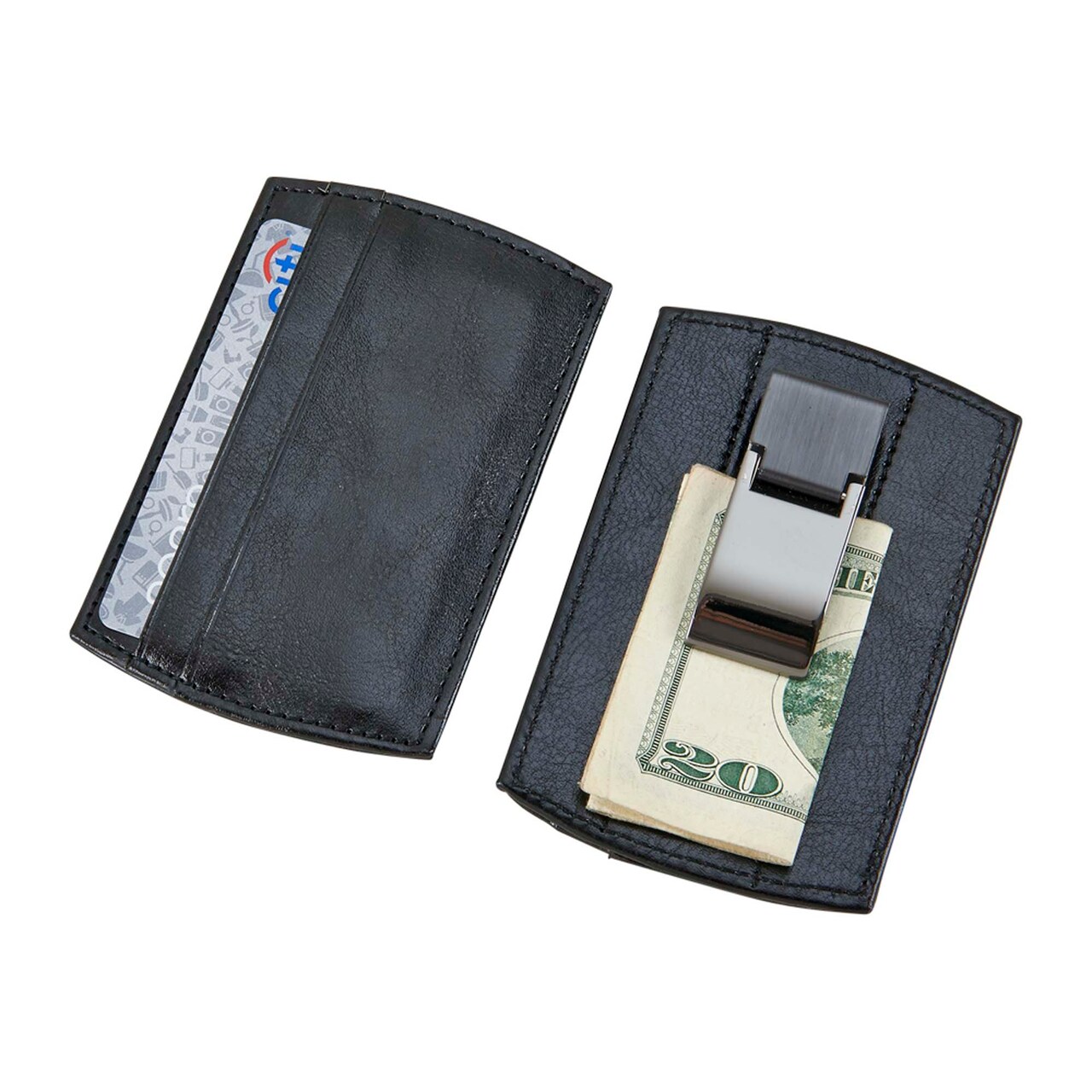 Contemporary Home Living 4.25" x 2.75" Black Card Holder And Gun Metal Money Clip Combination Leatherette Wallet